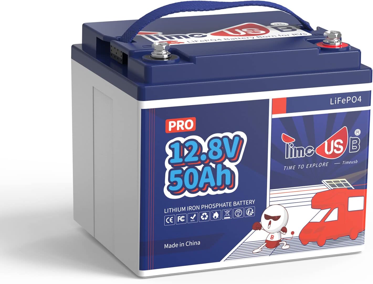 Timeusb 12V 50Ah Pro LiFePO4 Batterie, 15000+ Zyklen LiFePO4 Akku mit Klasse A Batteriezellen, 50A BMS,Tiefzyklus-Lithium-Batterie für Solaranlage, Wohnmobil, Trolling-Motor,Rasenmäher
