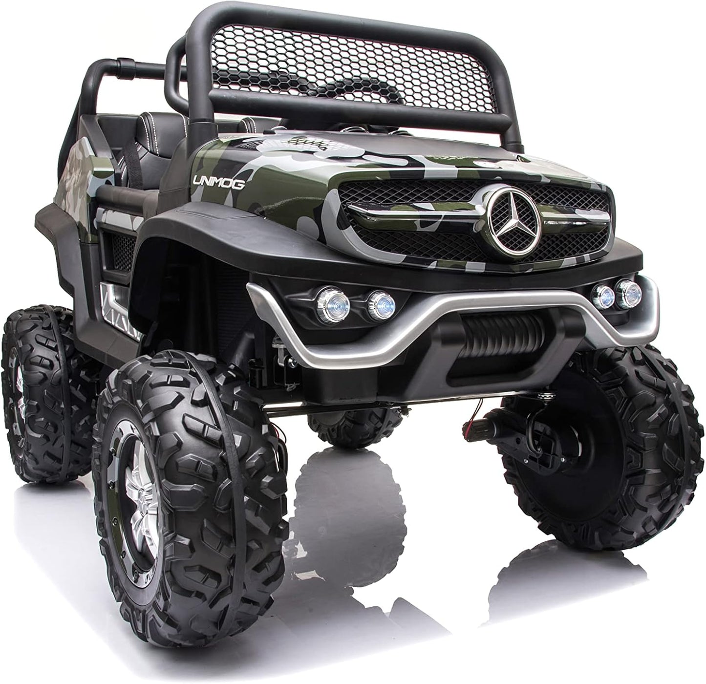 FINOOS Kinder elektroauto Mercedes Unimog 12V Elektroauto für Kinder, kinderauto, kinder elektroauto mit 2,4 Ghz Fernbedienung, 4x4 Allrad angetrieben, Batterie: 12V 10Ah, 1-5 Jahre (Camouflage)