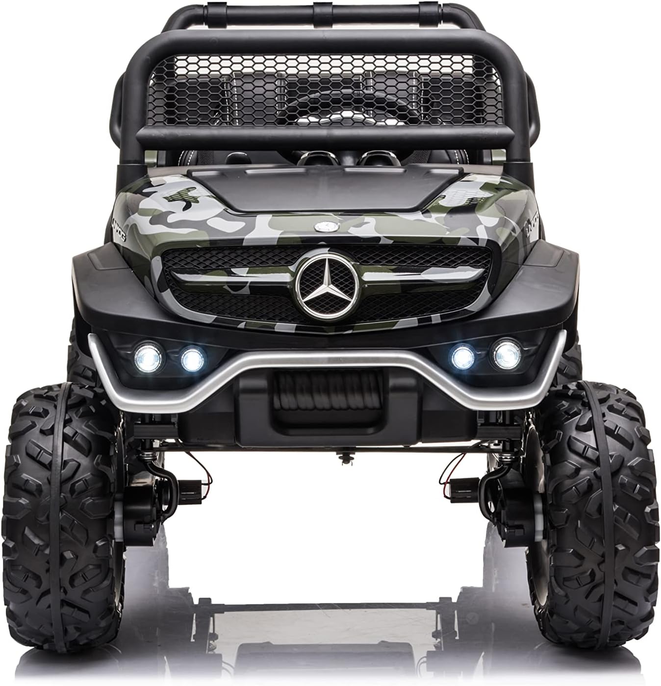 FINOOS Kinder elektroauto Mercedes Unimog 12V Elektroauto für Kinder, kinderauto, kinder elektroauto mit 2,4 Ghz Fernbedienung, 4x4 Allrad angetrieben, Batterie: 12V 10Ah, 1-5 Jahre (Camouflage)