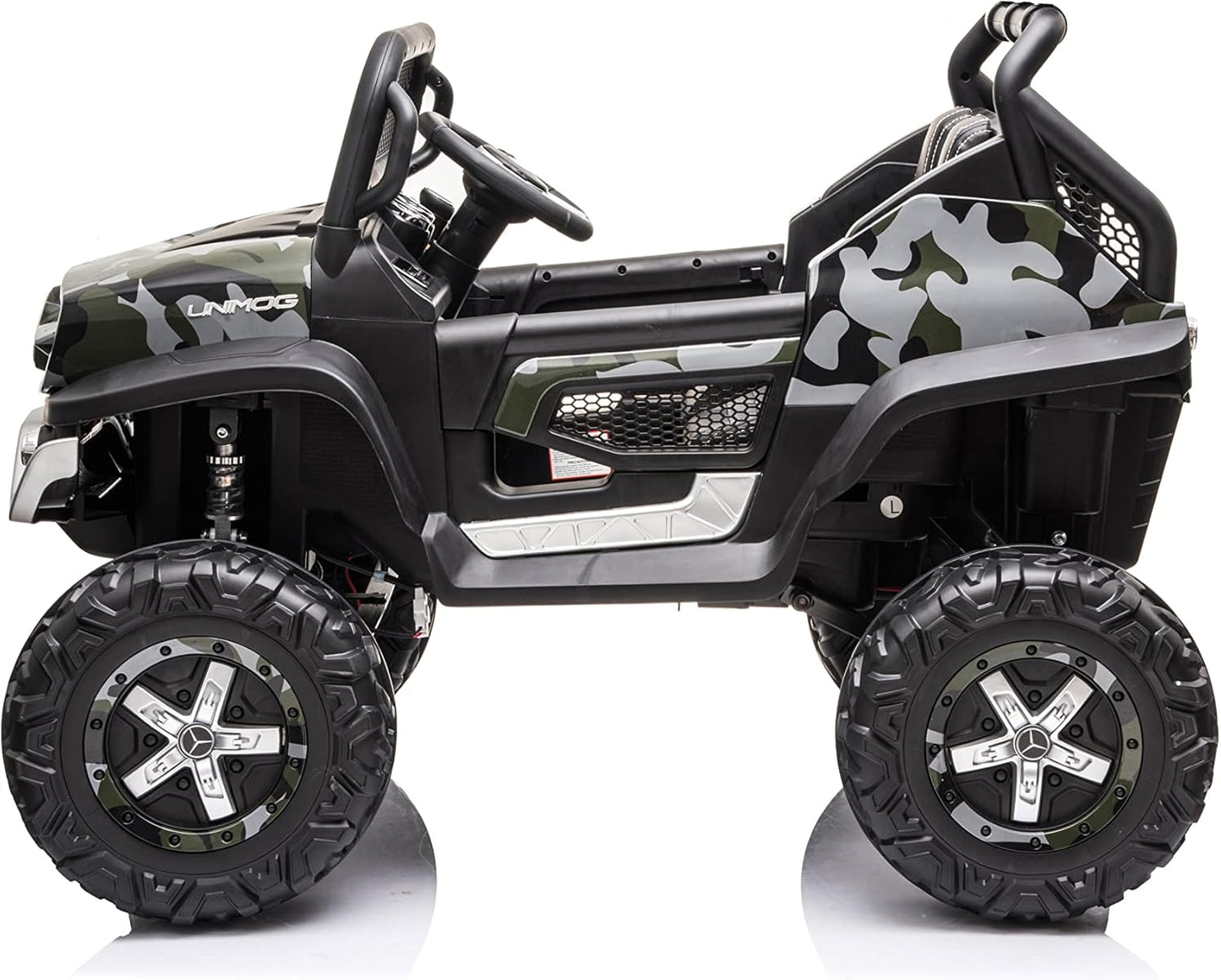 FINOOS Kinder elektroauto Mercedes Unimog 12V Elektroauto für Kinder, kinderauto, kinder elektroauto mit 2,4 Ghz Fernbedienung, 4x4 Allrad angetrieben, Batterie: 12V 10Ah, 1-5 Jahre (Camouflage)