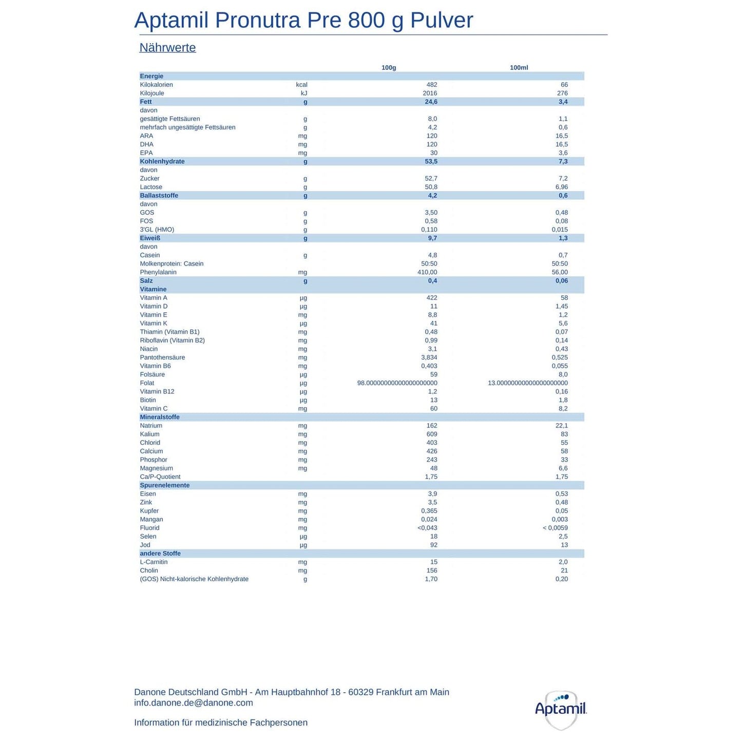 Aptamil Pronutra Pre 800g