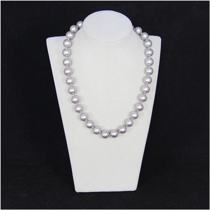 Perlenkette für Damen - 45cm Länge mit 12mm großen grauen runden Mallorca Perlen - Elegante Kette mit Muschelkernperlen für jeden Anlass