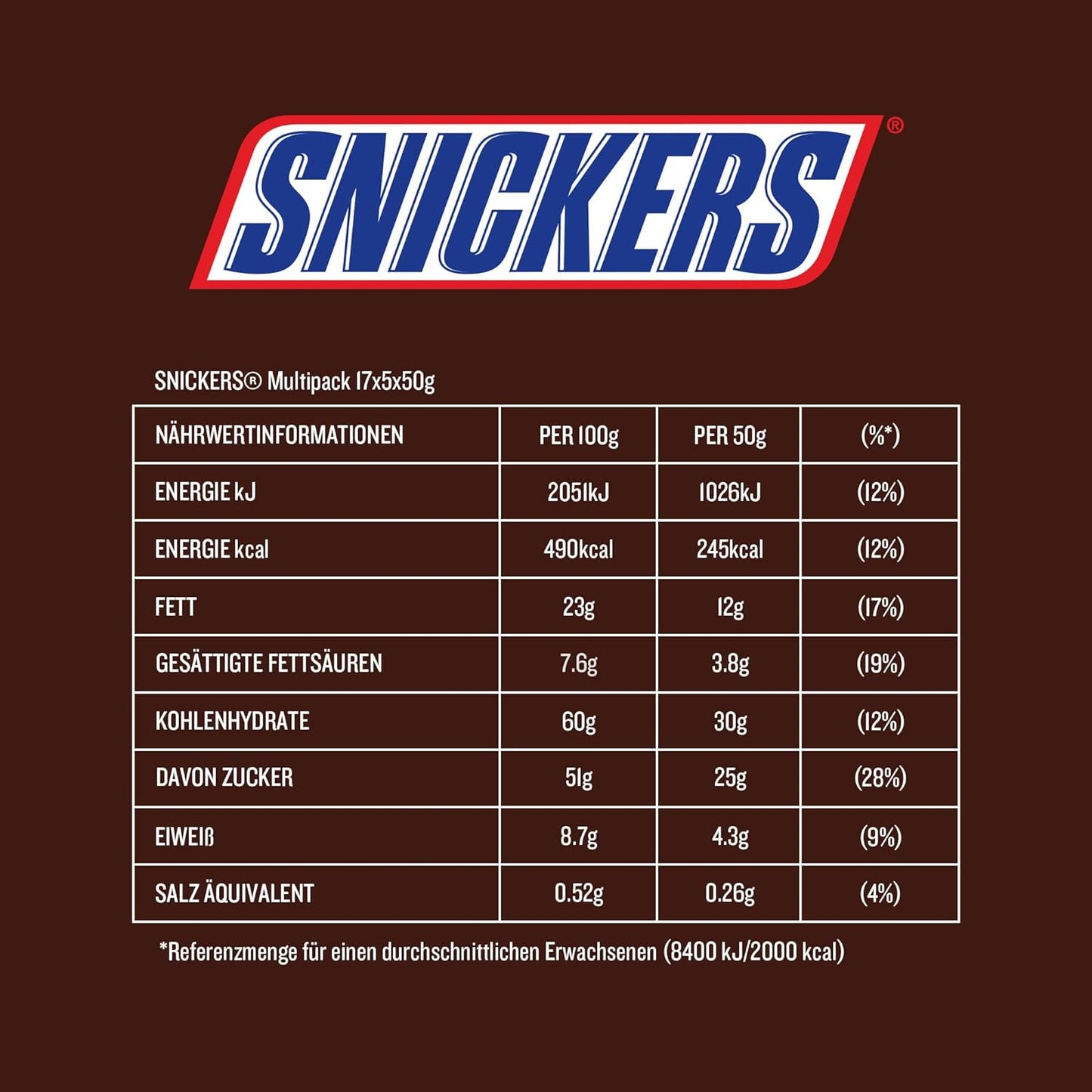 Snickers Schokoriegel, Erdnüsse, Karamell, Eine Packung á 5 Riegel