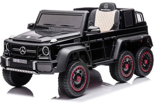 FINOOS Mercedes G63 6X6 AMG kinderauto 12V, Kinder elektroauto 4X45W, Mit Gummireifen, Ledersitz Mit 2.4G Fernbedienung (Schwarz)