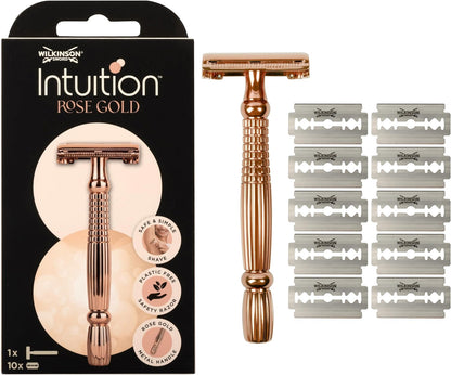 Wilkinson Sword Intuition Rose Gold Rasierhobel für Frauen – Plastikfreie Rasur mit Butterfly Öffnung