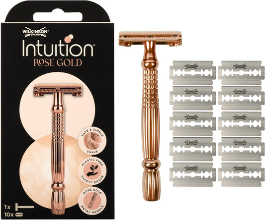 Wilkinson Sword Intuition Rose Gold Rasierhobel für Frauen – Plastikfreie Rasur mit Butterfly Öffnung